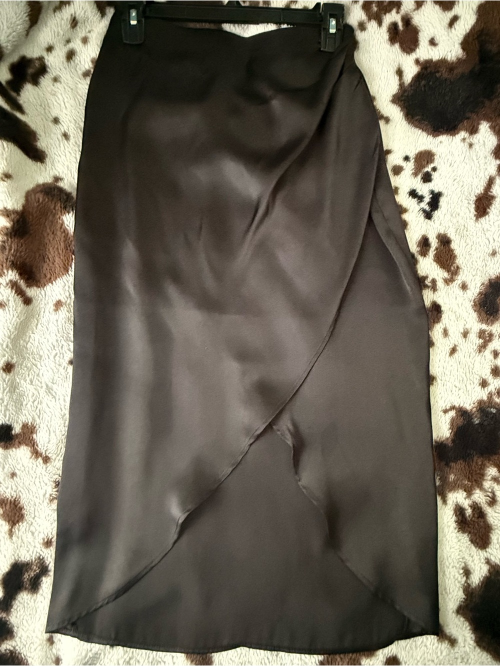 Express Black Satin Pencil Skirt with Wrap Detail